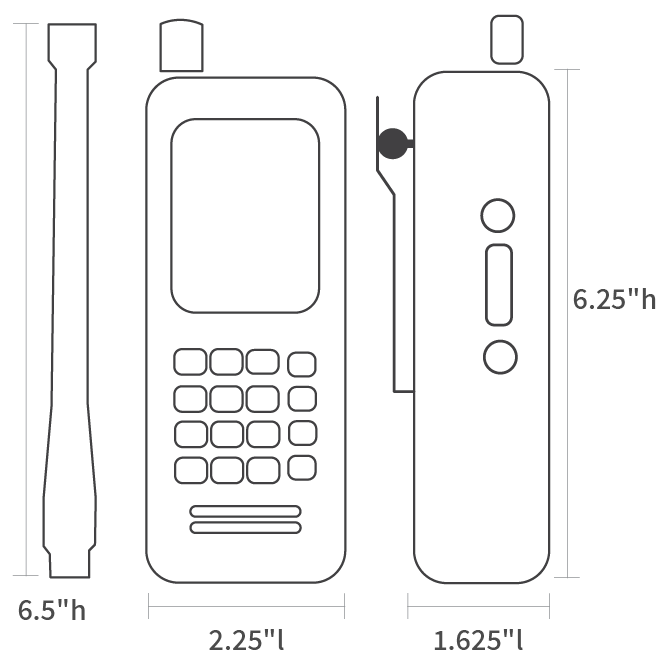 Product dimensions diagram showing front, side, and depth measurements