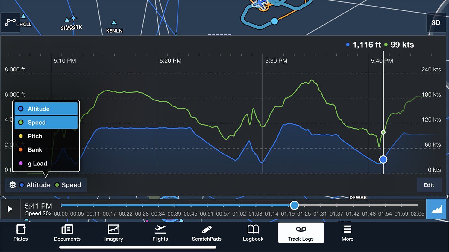 Track log graph menu