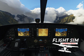 cockpit view of plane flying near mountains in simulator